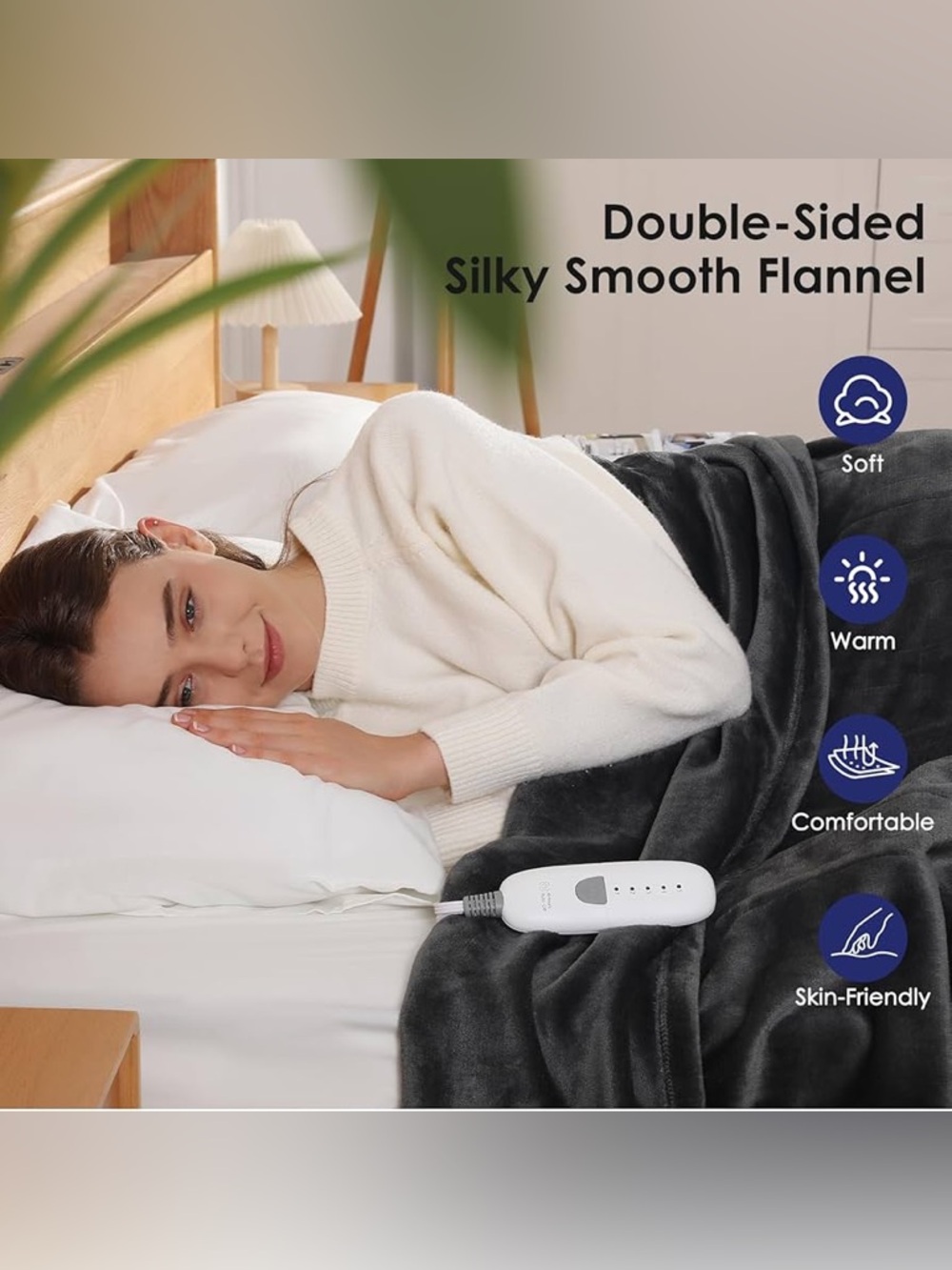 Electric heated Plush Microfiber Throw Blanket - Charcoal Gray - Picture 4 of 8